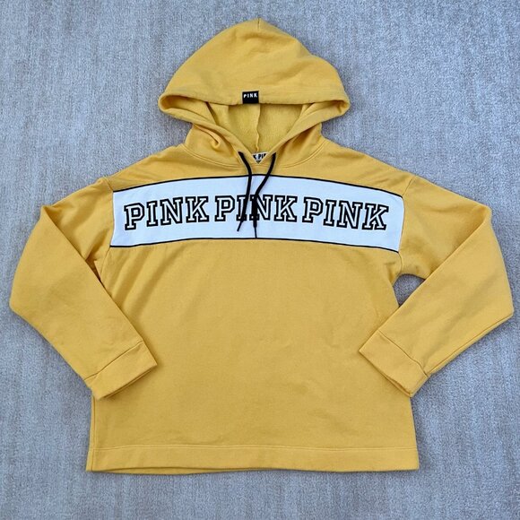 PINK Victoria’s Secret Yellow Pullover Hoodie Sweatshirt L - Picture 1 of 10